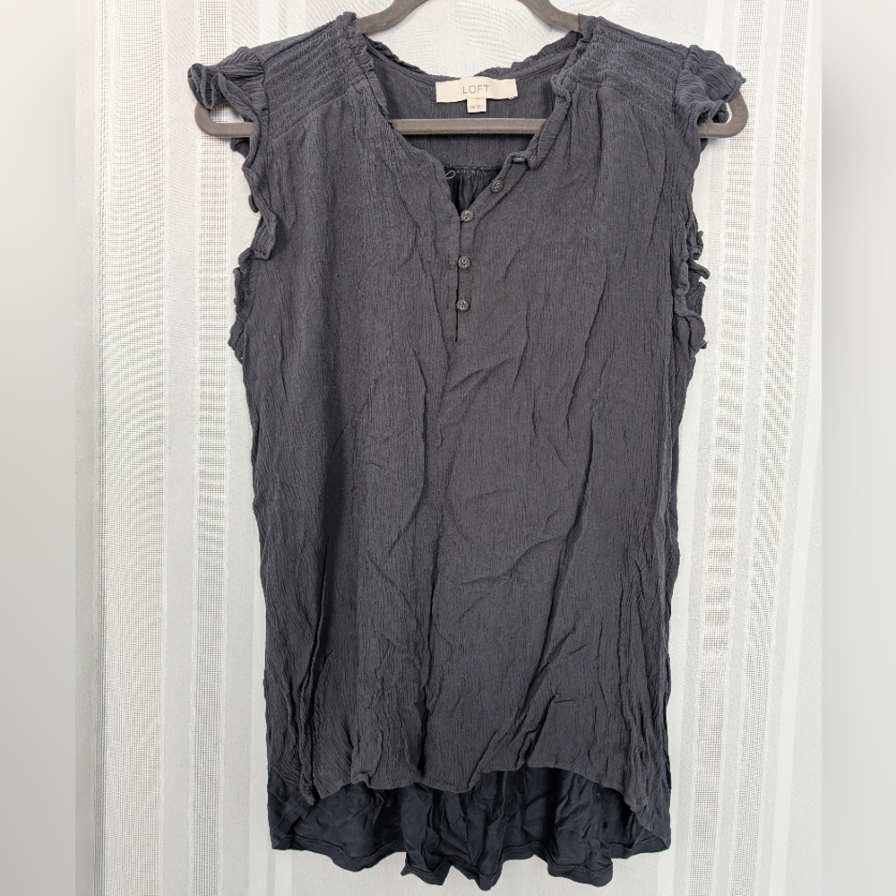 LOFT Charcoal Ruffle Sleeve Blouse